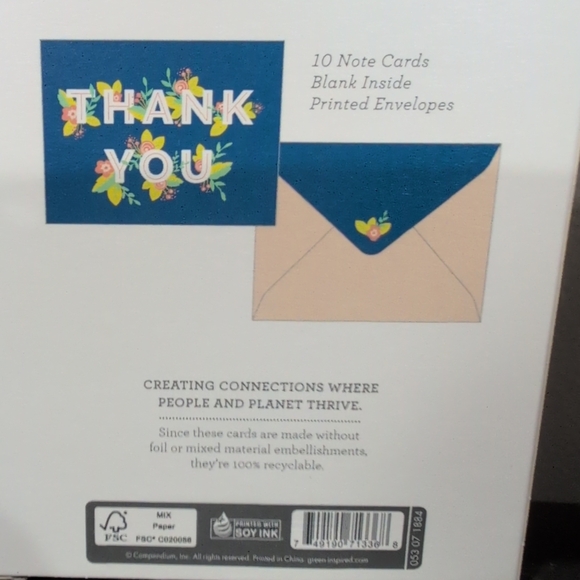Green Inspired Thank You Cards - Navy and Yellow Floral - Picture 2 of 2